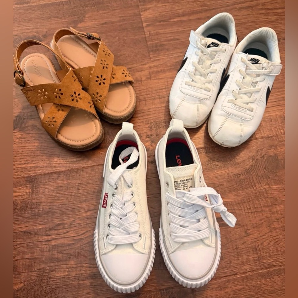 Girl’s Size 13 Shoe Bundle:  Nikes, Old Navy Sandals, NWOT Levi Sneakers